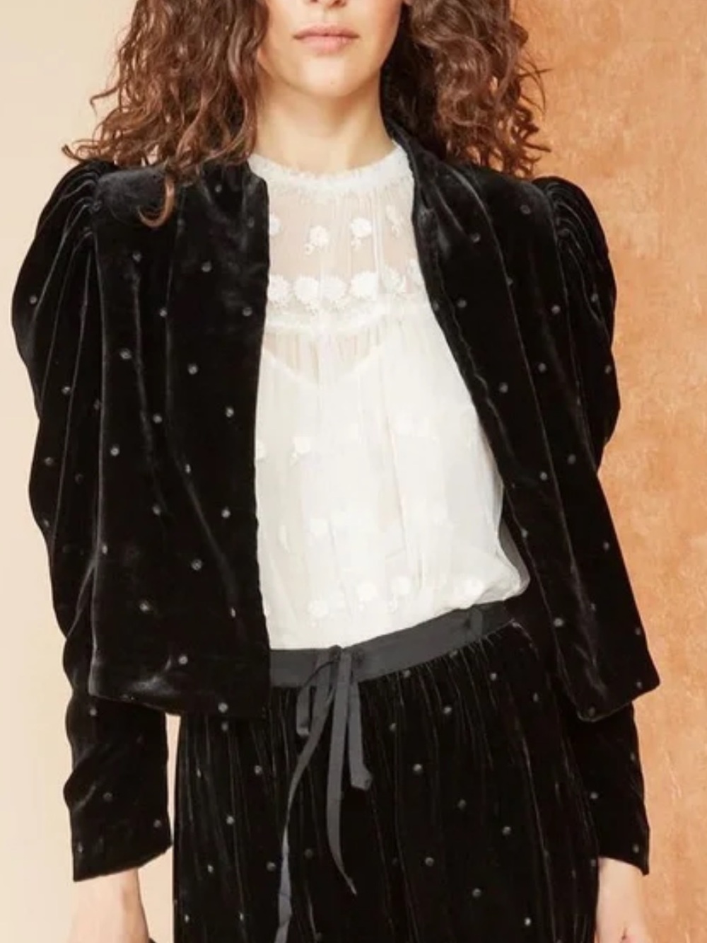 ULLA JOHNSON Orla Velvet Polka Dot Blazer Black Women’s 6